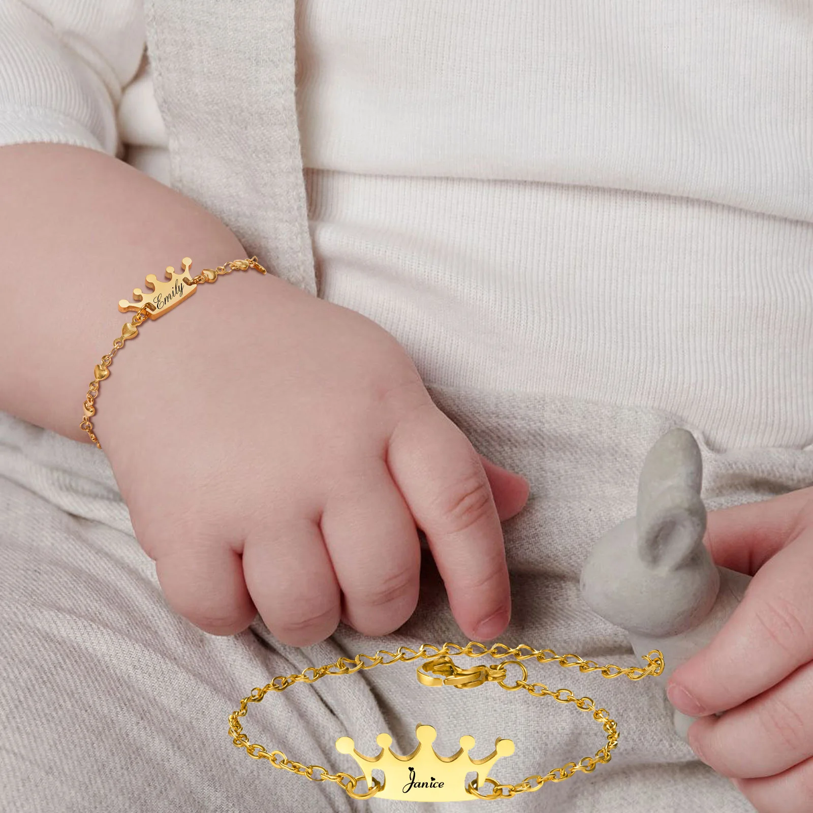 Personalized Name Crown Bracelet for Baby Children Kids, Customized ID Bangle, Stainless Steel Not Allergic Birthday Gift custom name bracelets for baby personalized name bracelet gold color stainless steel bangle customized children birth jewelry