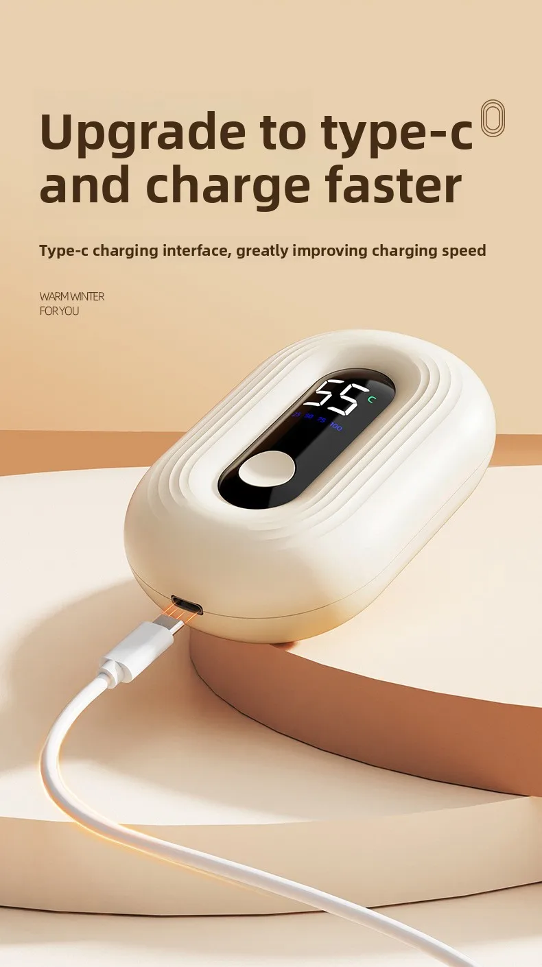 Mini Hand Warmer With Digital Display USB Charging Self-Heating Hand Warmer Gift Box Portable Warmth For Hands