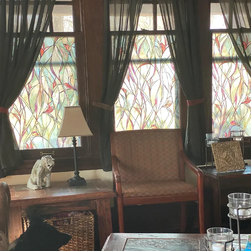 Window Privacy Film Green LeafyPattern Window Film vinyl for Glass Windows