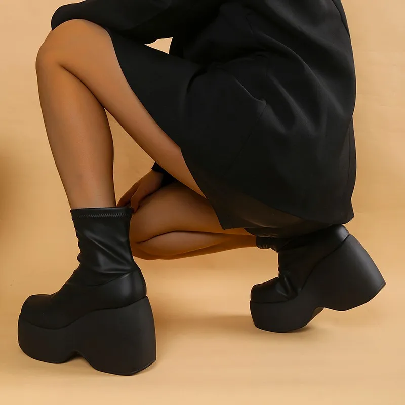 Design Women's Mid Calf Boots Platform Wedges High Heels Gothic Punk Shoes Autumn Ladies Fashion Plus Size Long Boots women knee boots