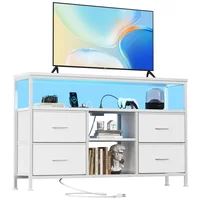 TV Stand, 4 Drawers, With LED Lights And Power Sockets, 50-inch TV Living Room Furniture, With Open Shelves And Adjustable Feet 2
