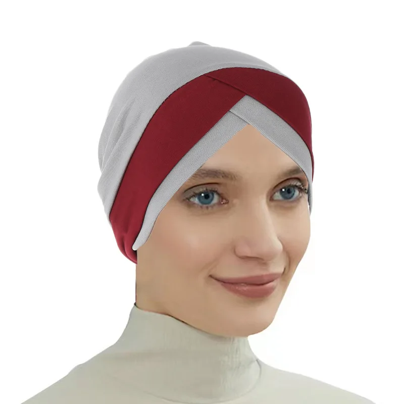 

Islamic Turban Forehead Cross Inner Hijab Chemo Cap Muslim Women Beanies Bonnet Hat Hair Loss Headwrap Underscarf Turbante Mujer