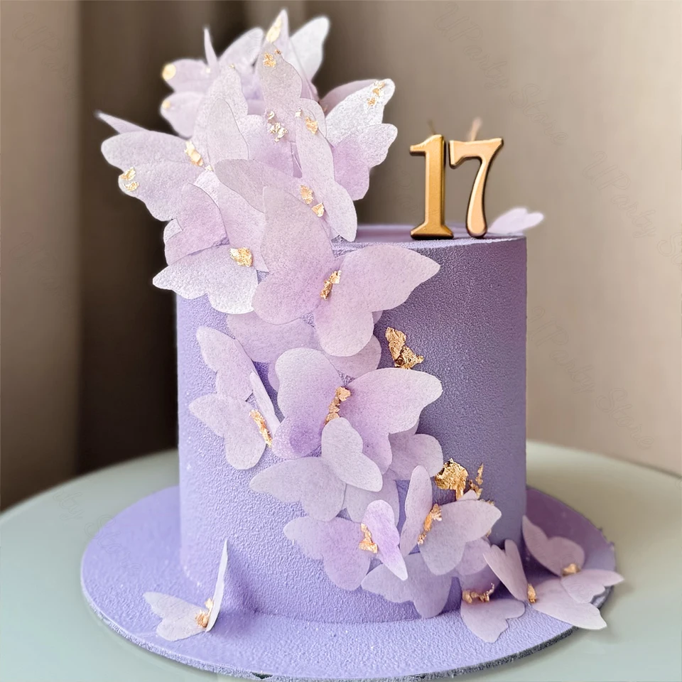 100 Decorazioni Per Torte A Farfalla 3D - Kit Compleanno Con Topper In Carta Rosa, Viola E Oro, Dimensioni Miste