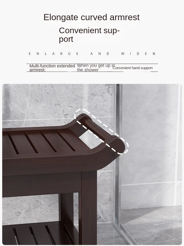 Bamboo Shower Stool with Multiple Layers and Storage Shelf, Sturdy and Durable, Suitable for Bathroom, Living Room, More