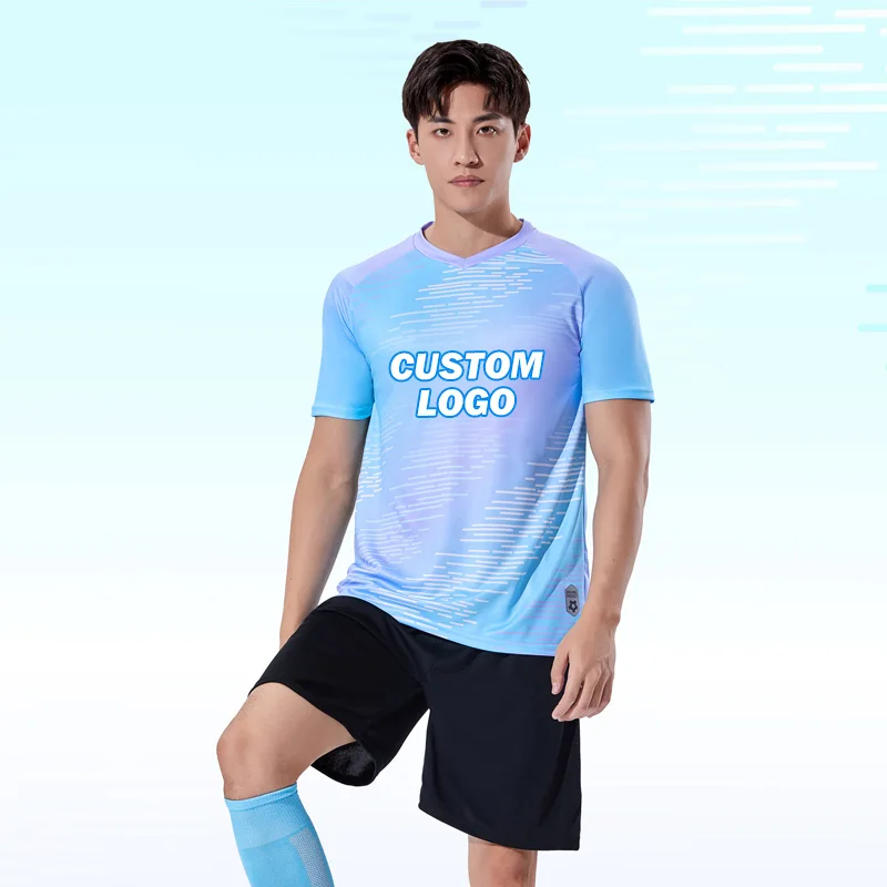 Adults Blue And White Jersey Beige Color Soccer Wear Teenagers Breathable Football Uniform Thailand Quality Soccer Jerseys 8839