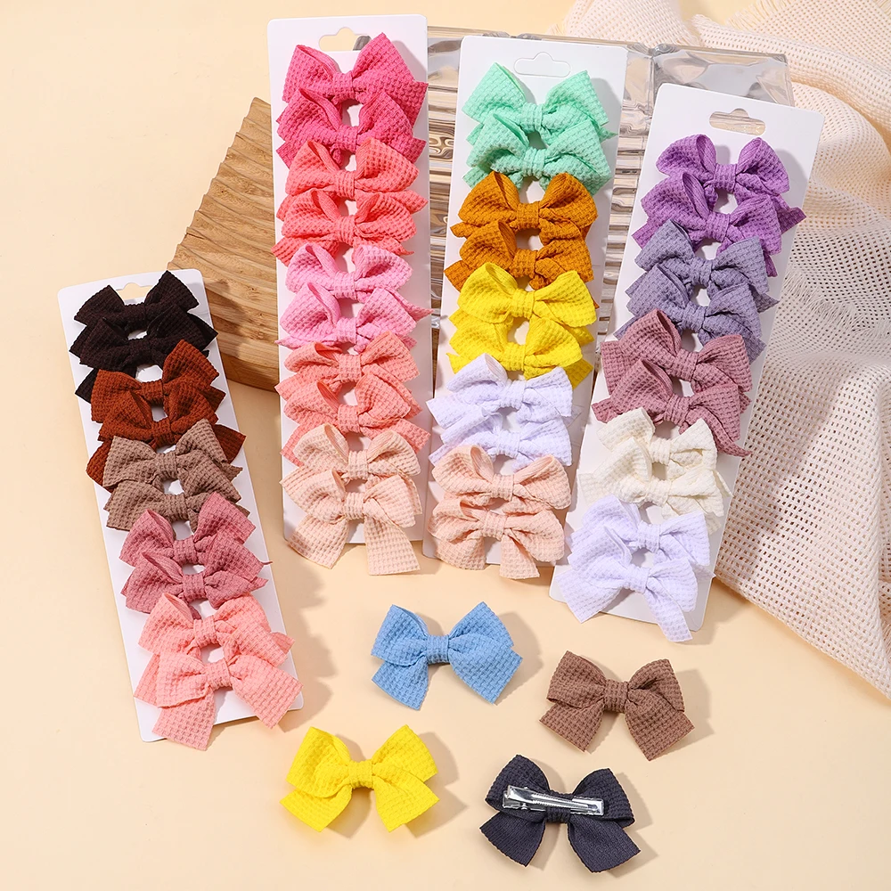 Hair Accessories 10Pcs/Set Colorful Soft Cotton Bow Hairpins Sweet Plaid Design Mini Hair Clips
