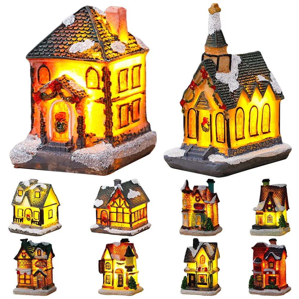 Christmas House Miniature Ornaments Battery Operated Light Up Village  Houses Collectible Mini Light Up Resin House Party Favors - AliExpress