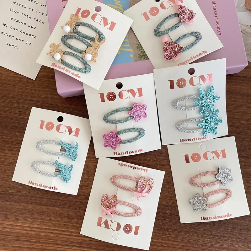 Korean style cute cartoon rabbit star hair clips for girls side bangs curly hair BB clips pair hair cards.