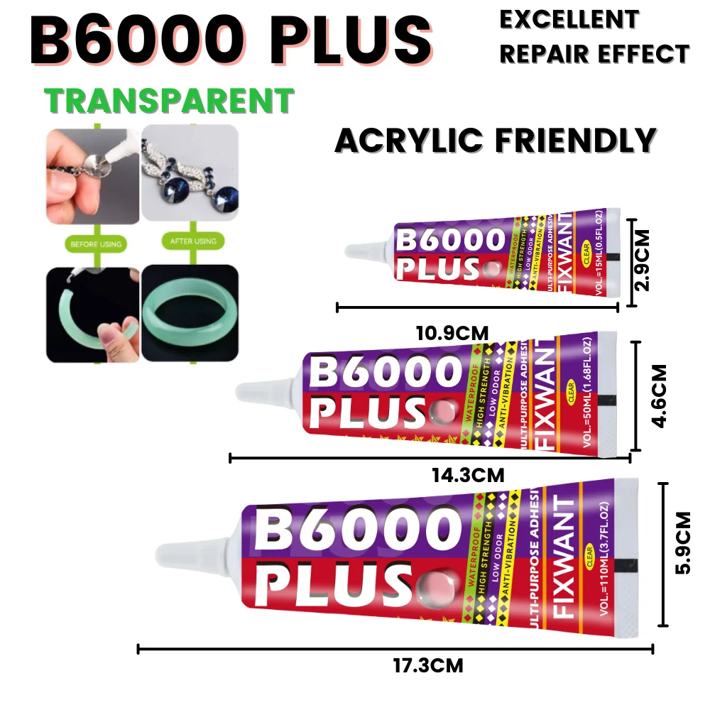 B-6000 B6000 PLUS Multi-Purpose Industrial Adhesive for Crafts DIY Crystal Display Jewelry Rhinestone super glue