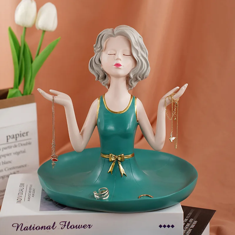 Simple Bouquet Girl Sculpture Ornament Resin Figure Vase Bedroom Jewelry Cosmetics Storage Box Fruit Candy Dessert Storage Tray 3