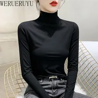 Black Turtleneck T-shirt Long Sleeve Tops Women Y2k Clothes Autumn Winter Korean Fashion Modal Elegant T-shirts for Women 2024 2