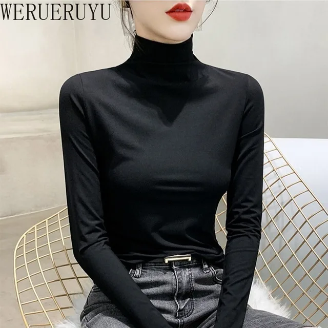 Black Turtleneck T-shirt Long Sleeve Tops Women Y2k Clothes Autumn Winter Korean Fashion Modal Elegant T-shirts for Women 2024 2