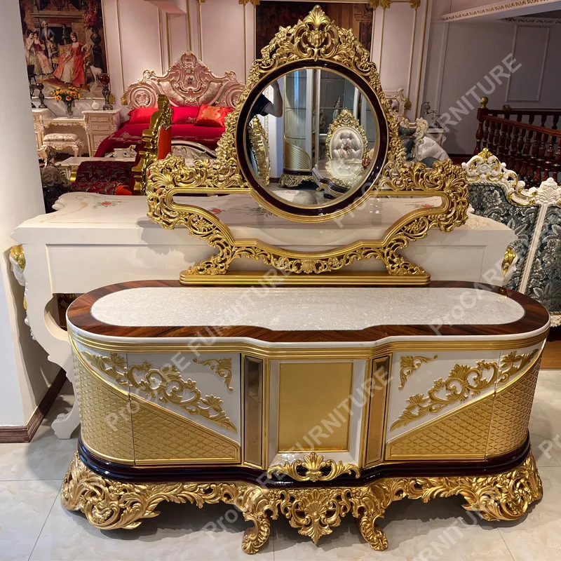

Italian French solid wood carved princess European luxury side cabinet living room furniture