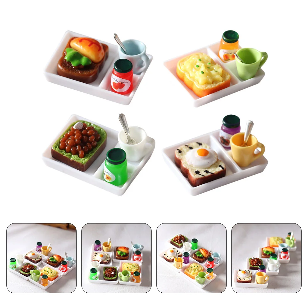 

4 Sets Miniature Food Play Toast House Accessory Bread Decor Adornment Toy Plate Model