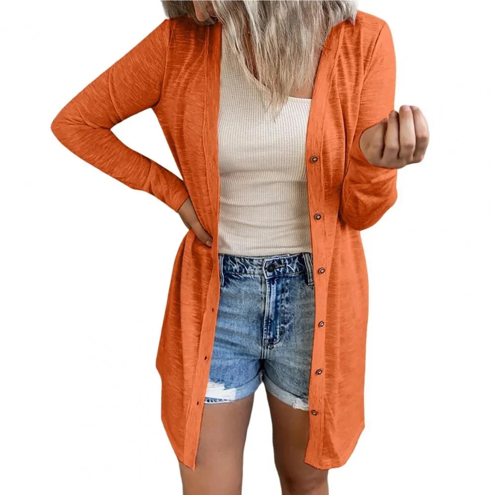 

Autumn Women Cardigan Coat Loose Solid Color Long Thin Single-breasted Pure Color Cardigan Jacket Female Clothing