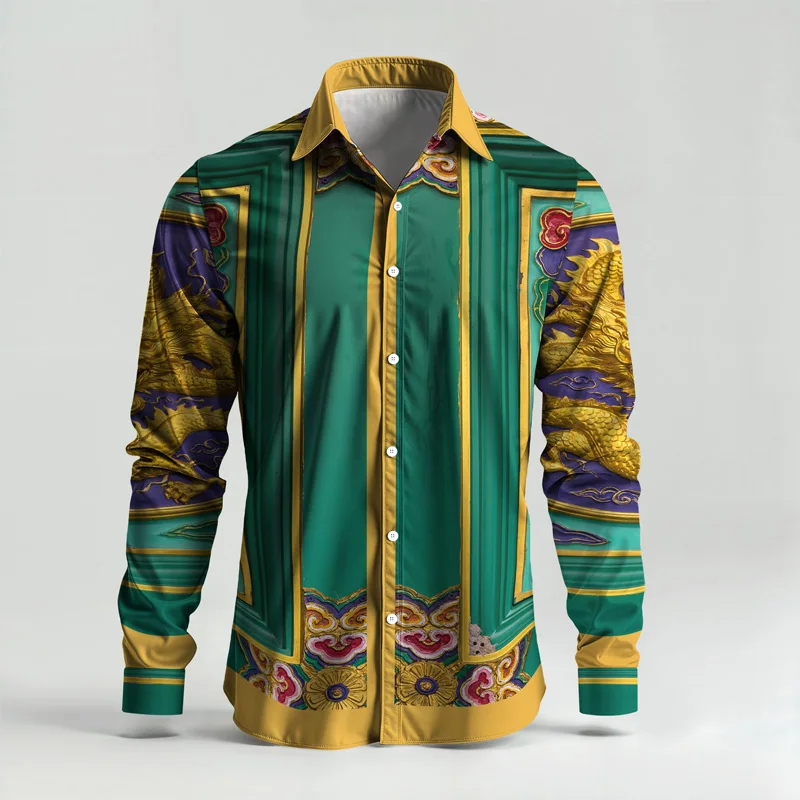 2025 Spring Summer Men Shirt Set Brand Print Fashion Printing Two Piece Set Mens Light Luxury Lightweight Party Long Sleeves_voghion.com