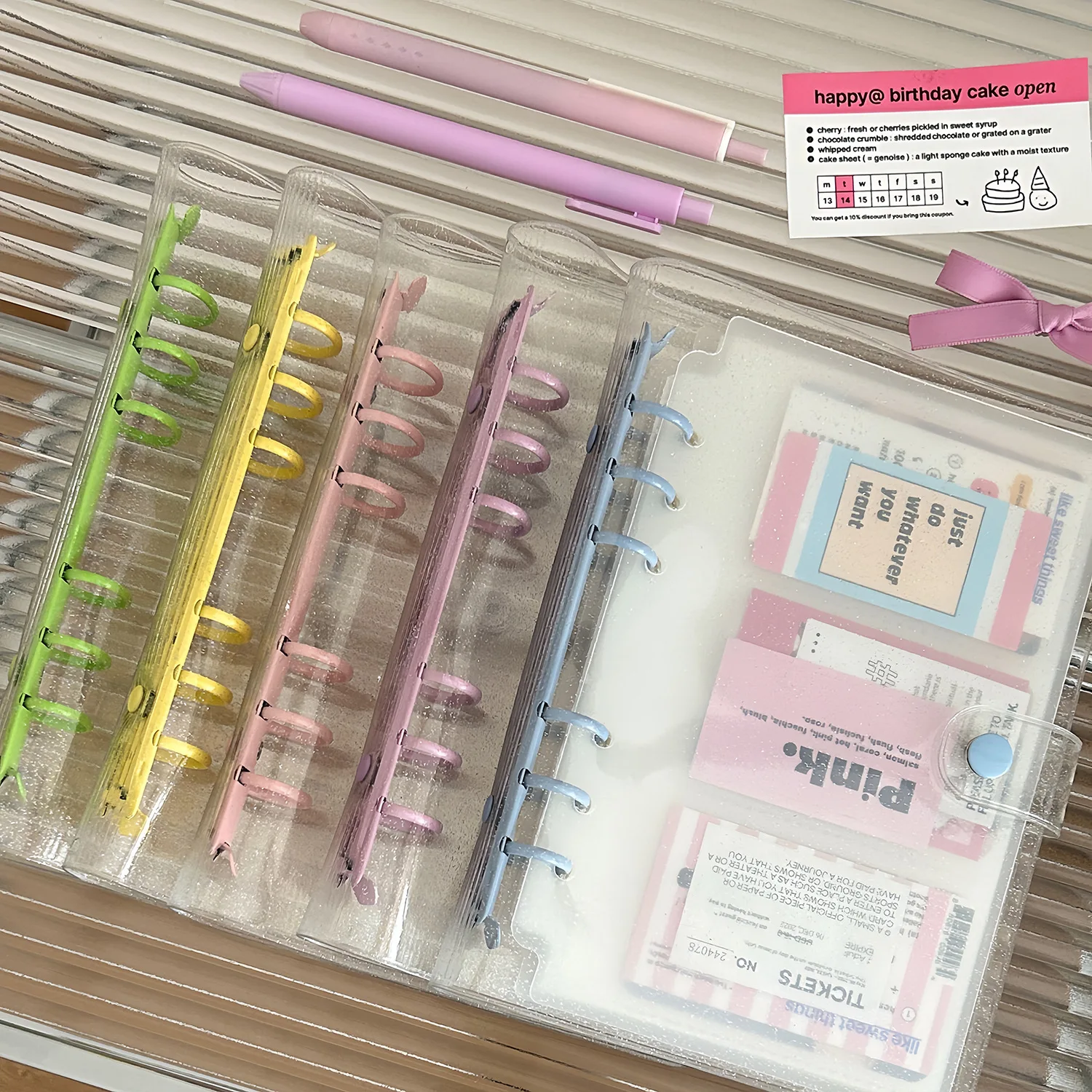 

A6 Transparent Flashover PVC Binder Case Color Clip Narrow Edition Binder 3 "6" Callophone Small Card Storage Office Stationery