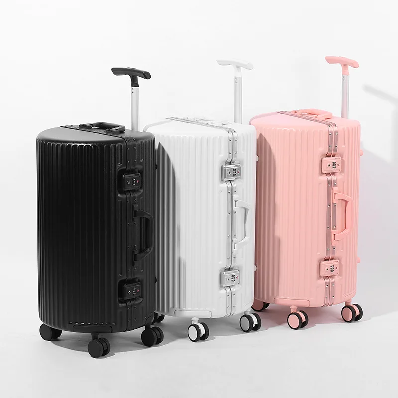 PLUENLI Women's Luggage Trolley Case Aluminum Frame Universal Wheel Cylinder Leather Case Password Luggage