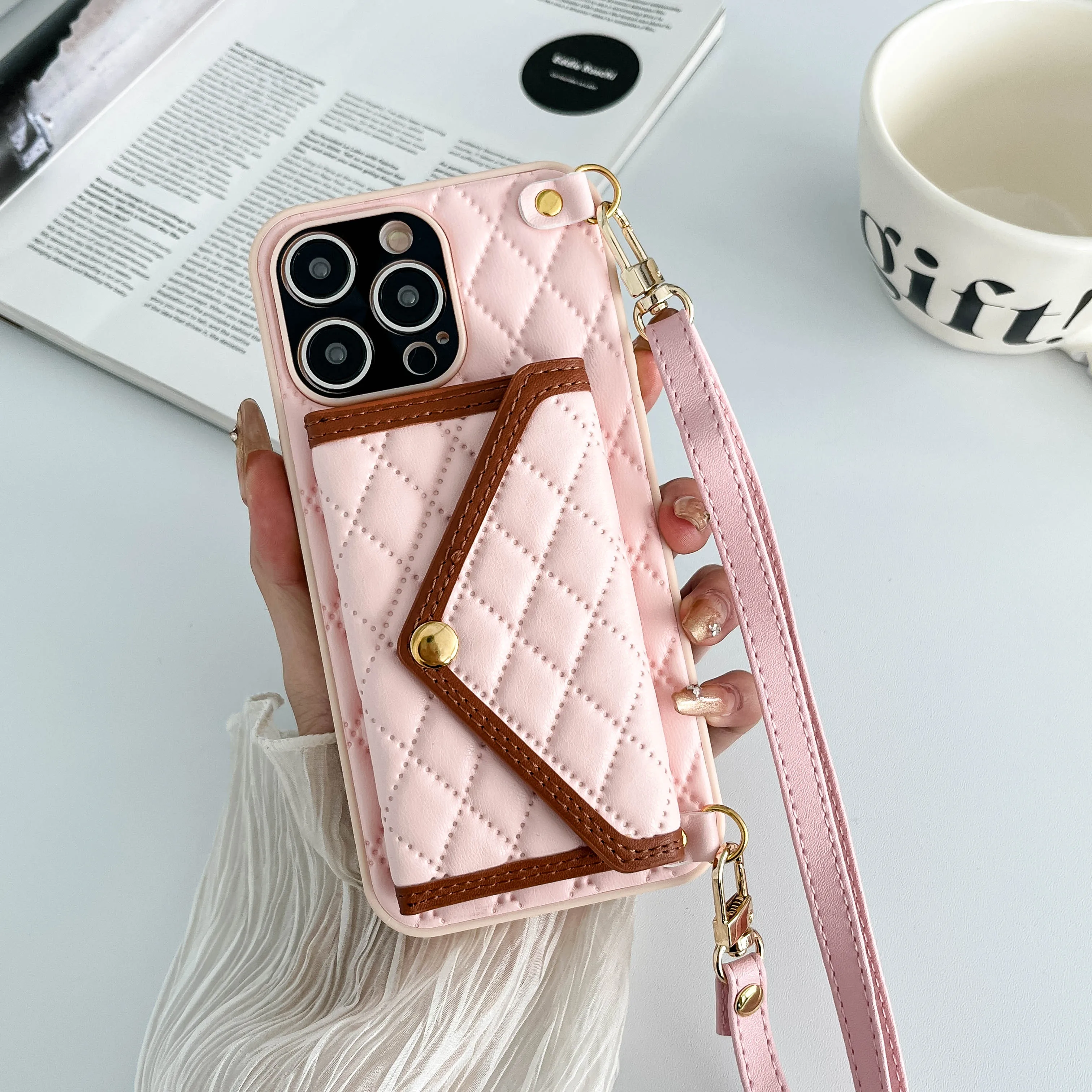 Phone Case For iPhone 15 Pro Max Plus iPhone 14 Pro Max Plus 13 12 11 X XR  XS 8 7 Back Cover for Women Girl with Lanyard With Card Holder Solid  Colored TPU PU Leather 2023 - US $10.19
