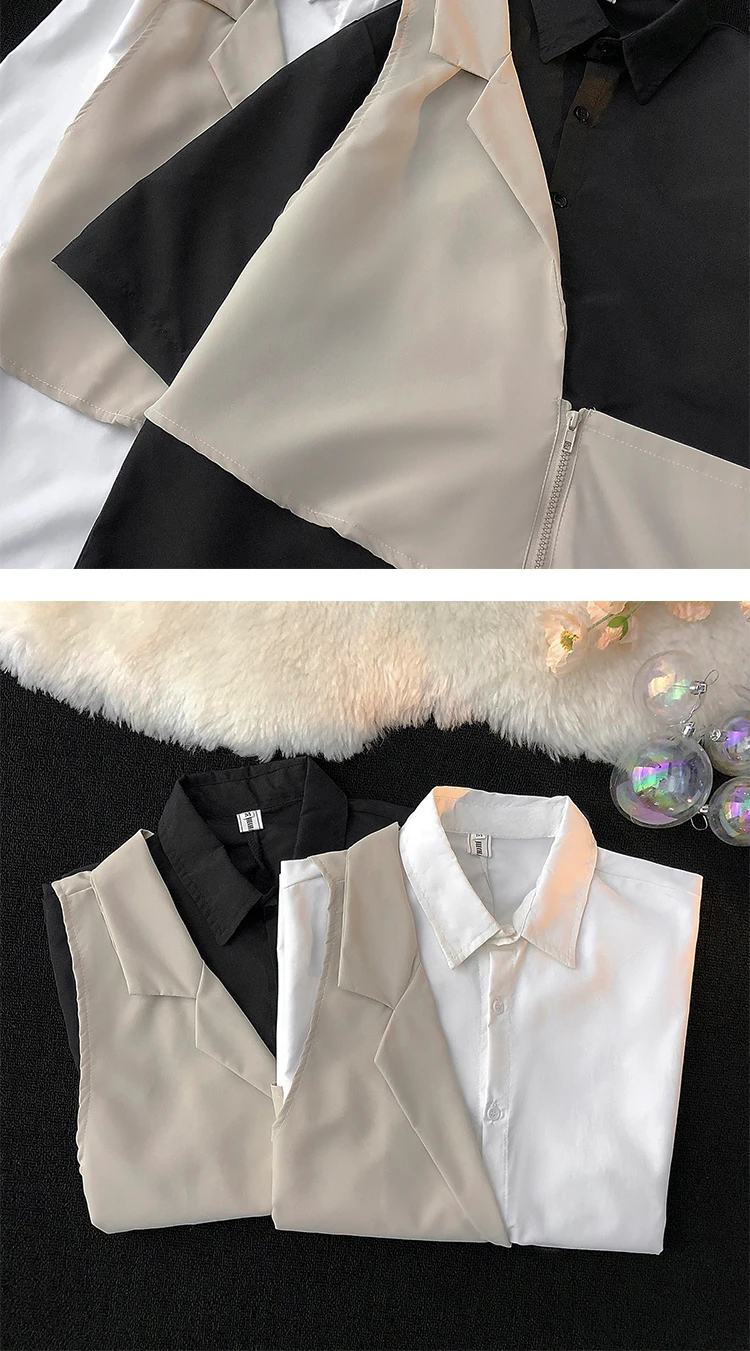 Description Picture 5 of itemSummer Men Contrast Color Shirt Dress Patchwork Oversize Plus Size Formal Short Sleeve Designer High Quality Blouse Z13