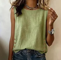 Nouvelle Chemise Élégante et Tendance pour Femme – Col Rond Décontracté Ample en Coton et Lin Couleur Unie – Vêtement Féminin d'Été 2