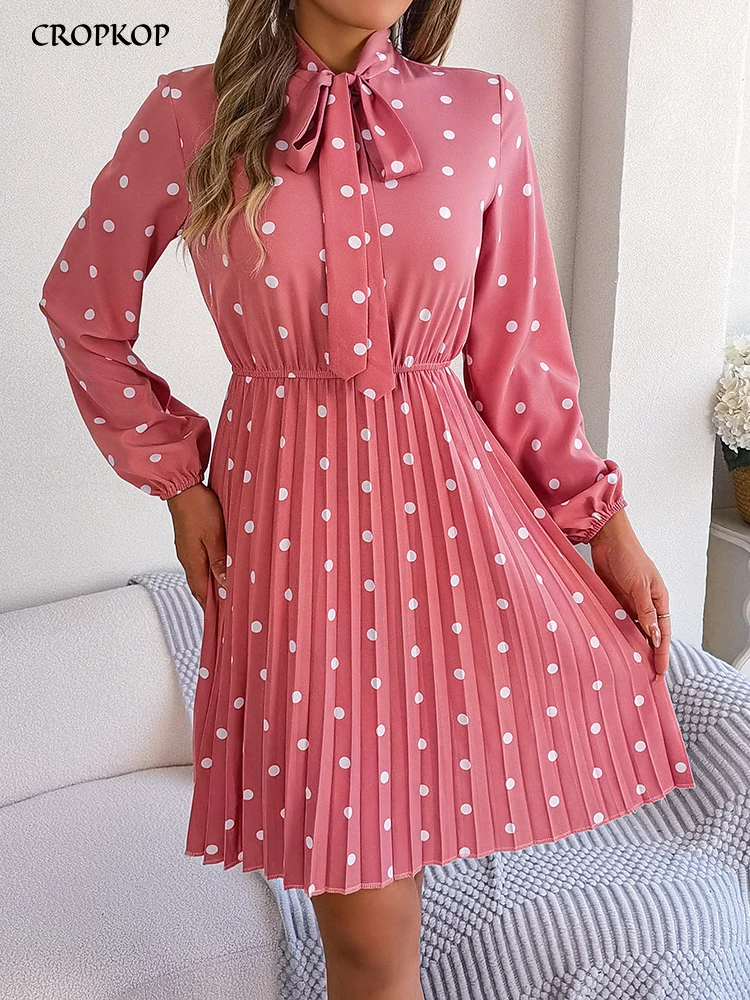 

Женское весеннее платье в горошек, женская одежда 2024, платья для женщин, элегантное женское платье, розовое платье