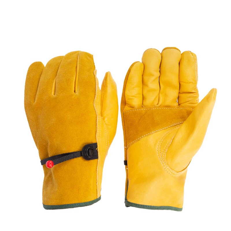 

Leather Work Gloves Soft Cowhide Gardening Gloves Adjustable for Wood Cutting/Construction/Truck Driving/Garden/Yard Working