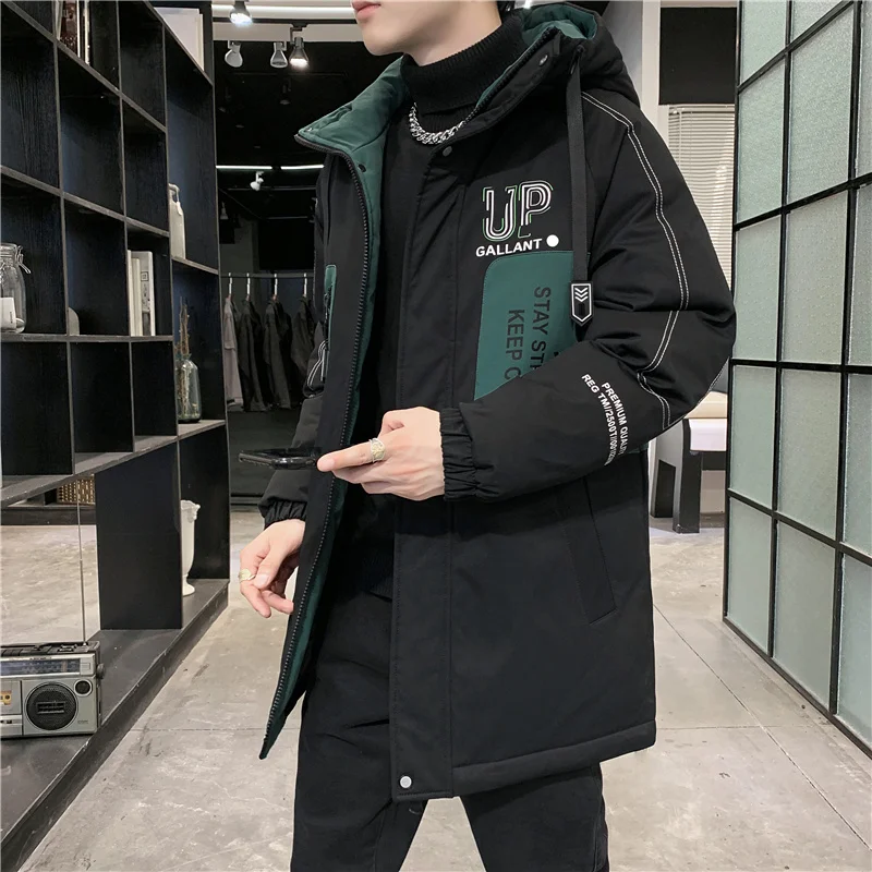 New 2023 Autumn Winter Casual Warm Thicken Parkas Men's Mid-Length Hooded Cotton-Padded Jackets Outwear Long Down Coats Clothes