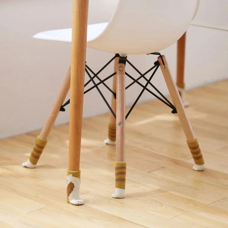 Set of 4 Cat Paw Chair Leg Covers - Knitted Floor Protectors, Non-Slip and Wear-Resistant