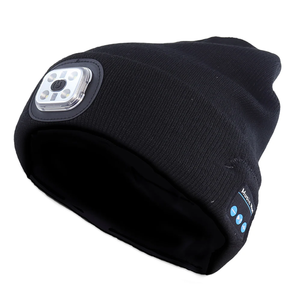 Bluetooth Beanie Hat with LED Headlamp and Wireless Headphones