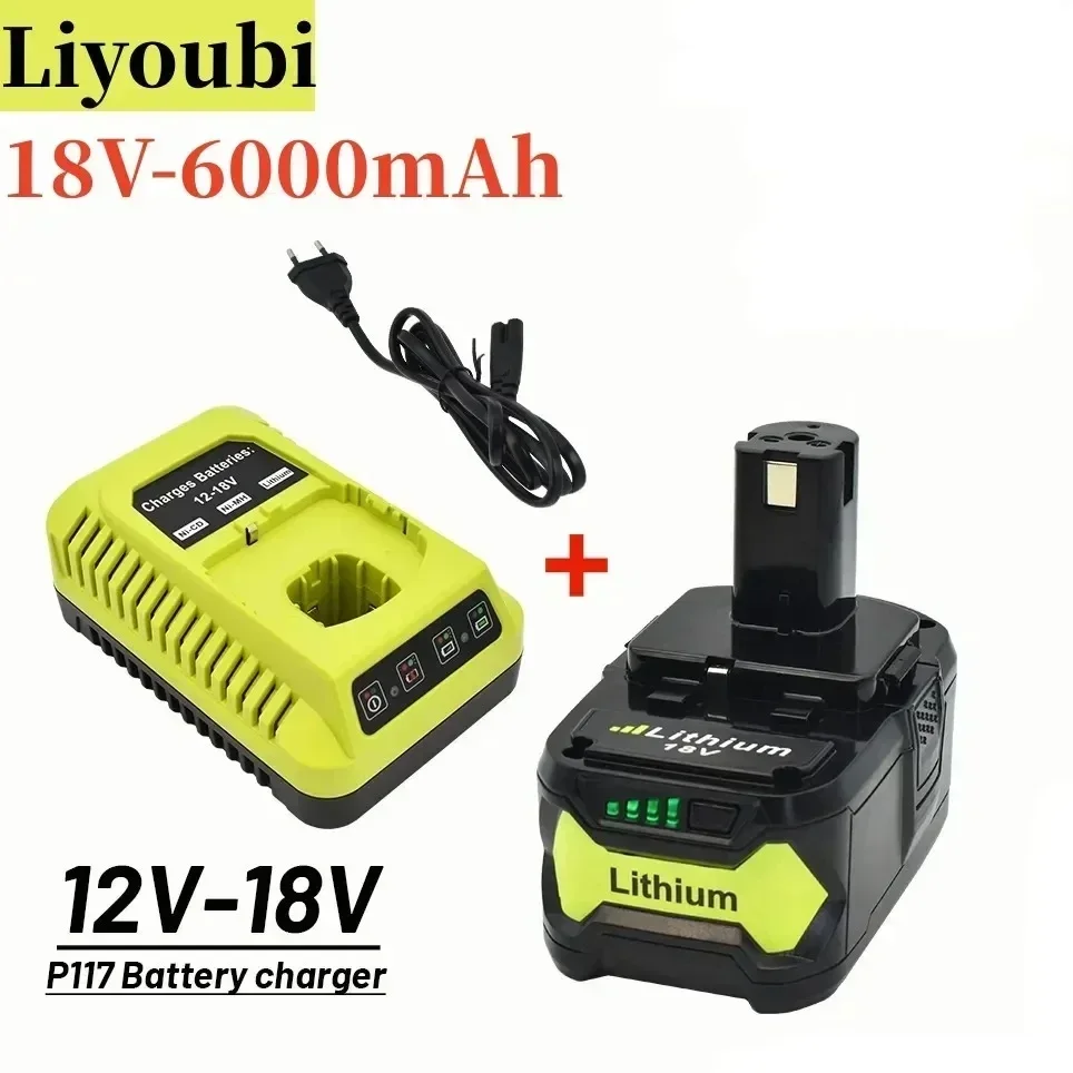 

Free Shipping New Replace Ryobi ONE18V Wireless Power Tool BPL1820 P108P109P106RB18L50RB18L40Lithium Ion Battery6000mAh+charger