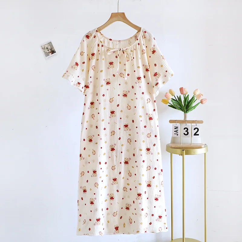 Ladies' Cotton Cloth Sleeping Dresses for Spring and Summer Newest Loose Home Clothes Cute Sweet Women Nightwear Clothes