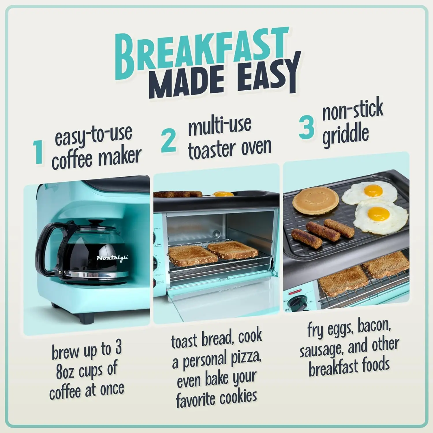 3-in-1 Breakfast Station - Includes Coffee Maker, Non-Stick Griddle, and 4-Slice Toaster Oven - Versatile Breakfast Ma 3
