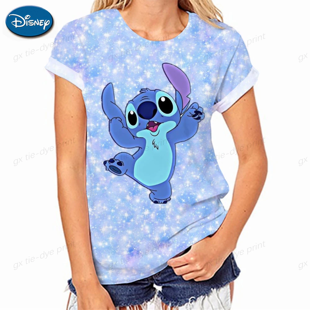 

Summer creative Disney Stitch Print small lovers loose casual t-shirt versatile handsome men and women half sleeve short sleeve