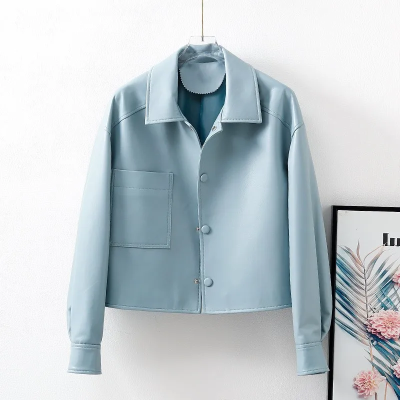 

autumn new fashion Casual Versatile Sheepskin Genuine Leather Coat Women's Short Shirt Loose Slim Leather Jacket Coat