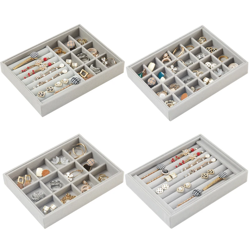 Jewelry Organizer Velvet Jewelry Storage Tray Display Ring Bracelet  Necklace Storage Box Showcase Drawer Organizer Trays