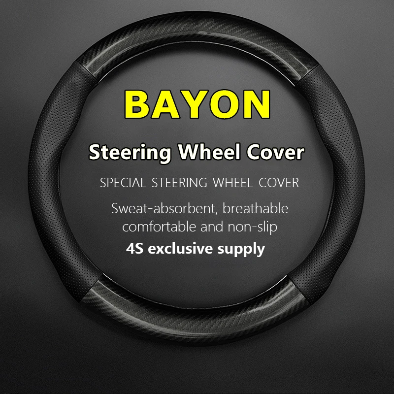 NoSmellThinForHyundaiBAYONSteeringWheelCoverGenuineLeather