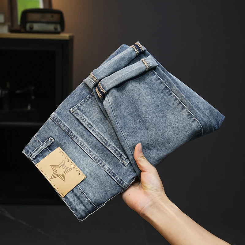 2024Summer New Jeans Men's Embroidered Printed Trendy Straight Loose High-End Washed Japanese Style Boy Trousers