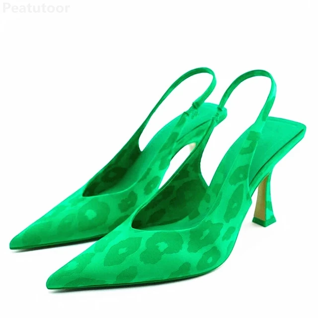 Shoes For Women 2022 Sandals ZARZ Luxury Brand Summer Fashion Transparentes Rhinestones Pointed Heeled Slippers Woman Sexy Pumps Green 02
