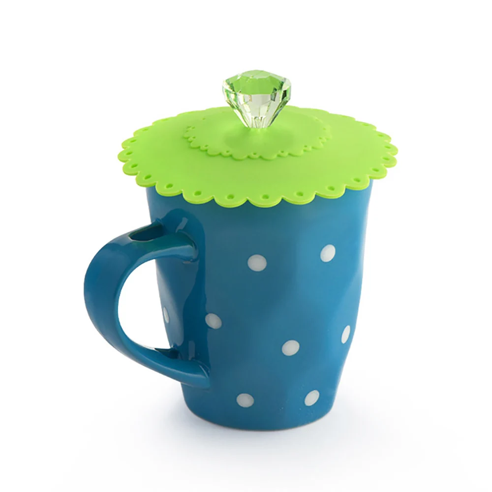 Silicone 6Pcs 11CM Transparent Diamond With Flower Pattern Cup Lids Dust-Proof Silicone Mug Cover Bright Color Drink Cup Lid