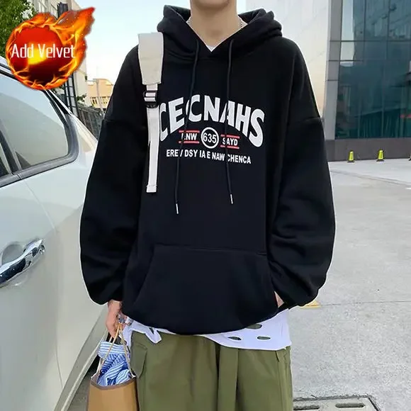 thumbnail image 1 of Sudadera con capucha y estampado gráfico negro para hombre, ropa masculina, sudadera de hip hop, sudaderas baratas, ofertas al por mayor, sudaderas con capucha de invierno, 1 of 5