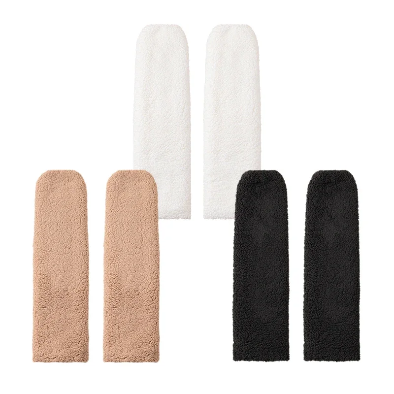 Funny Coral Fleece Knee High Socks Thickened Solid Color Leg Sleeves Long Warm Knee Pads Sleep