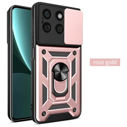 Magnetic Ring Holder Armor Phone Case with Slide Camera Protector and Back Cover - Honor X6B Plus (SJ Rose Gold)
