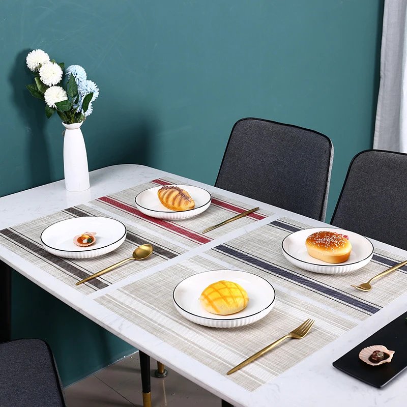 

1Pc New Heat Insulation Mat Western-Style Placemats Placemats Striped Pvc Environmental Protection Non-Slip Simple