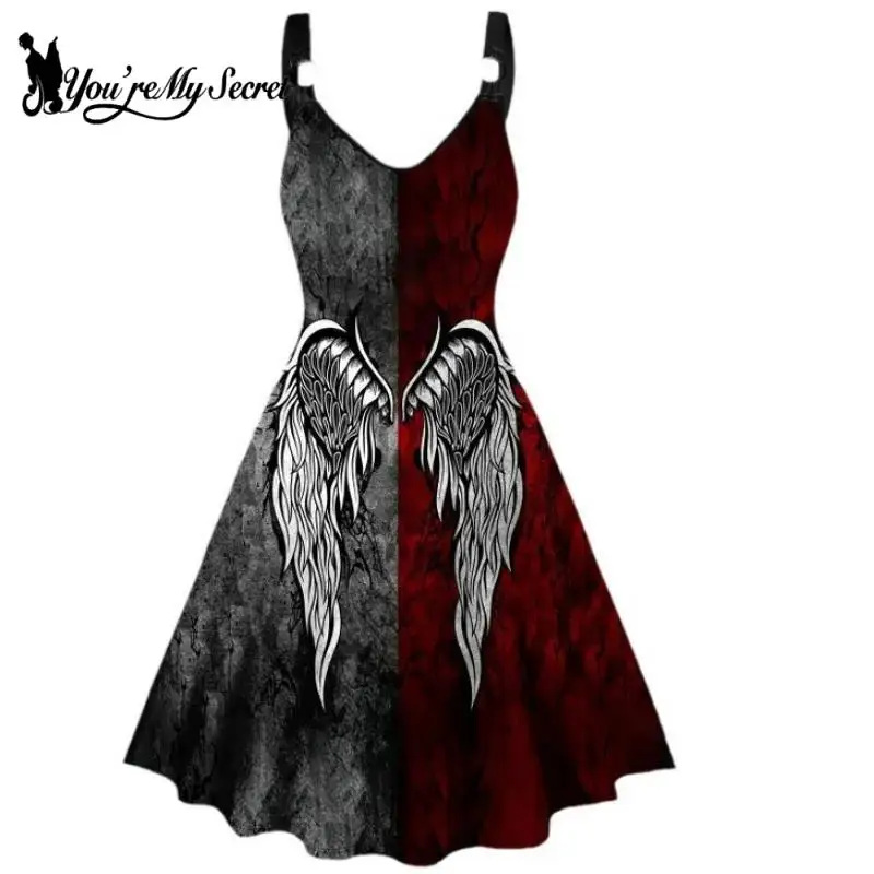 

[You're My Secret] Halloween Sexy Devil Skull Print Girl Dress Elegant Sleeveless Dress Gothic Y2K Dress Ladies Clothes Vestidos