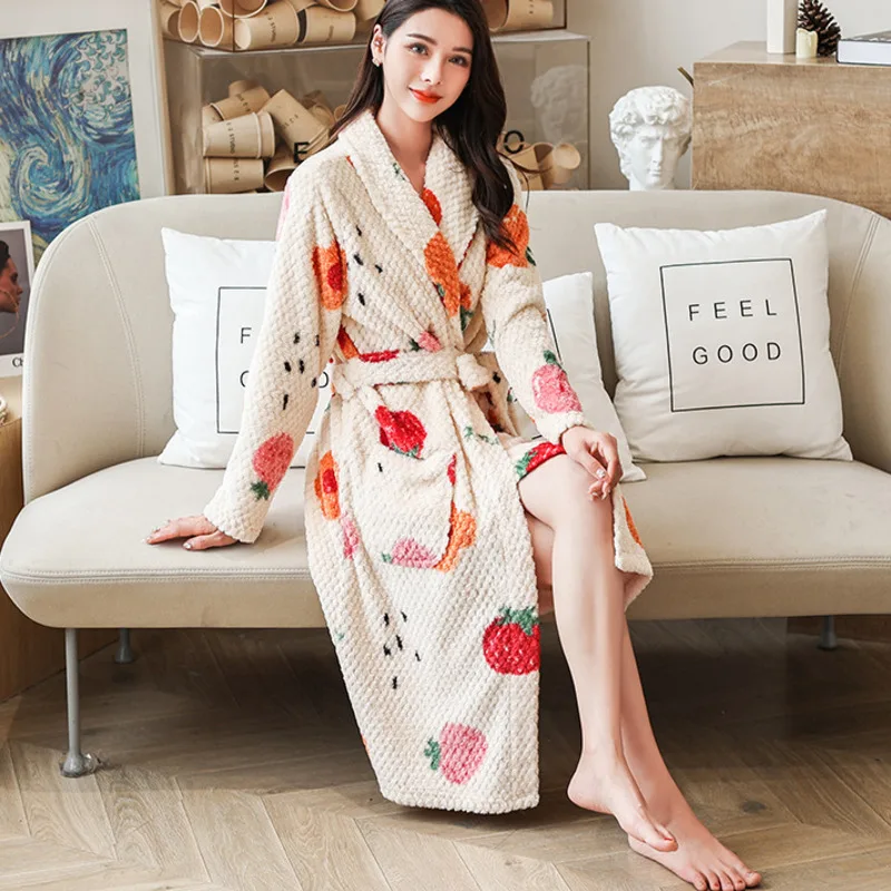 Зимний женский фланелевый флисовый теплый халат, милый утренний душ, утолщенный теплый халат, осенняя одежда для сна, домашняя одежда, одежда для сна