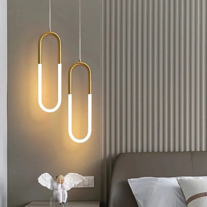 Brass Single double head Nordic bedside Long-line hanging lamp