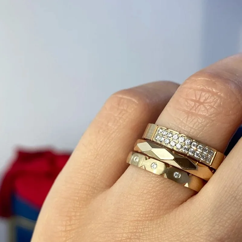 VQYSKO Multi Faceted Comfort Fit Design Ring Geometric Band Women