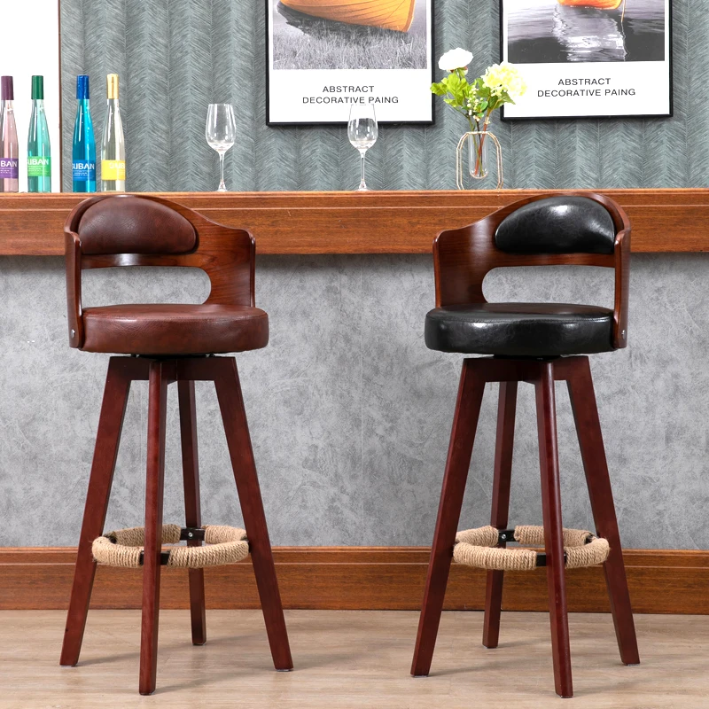 

Solid Wood Bar Chair Swivel High Footstool Modern Bar Stools Dining Chairs Kitchen Counter Stools Taburetes De Bar Furniture