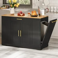 53 Inch Large Rolling Kitchen Island with Trash Can Storage Cabinet,Movable w Wheels Cabinet for 13 Gallon Garbage Bin 2 Drawer 1
